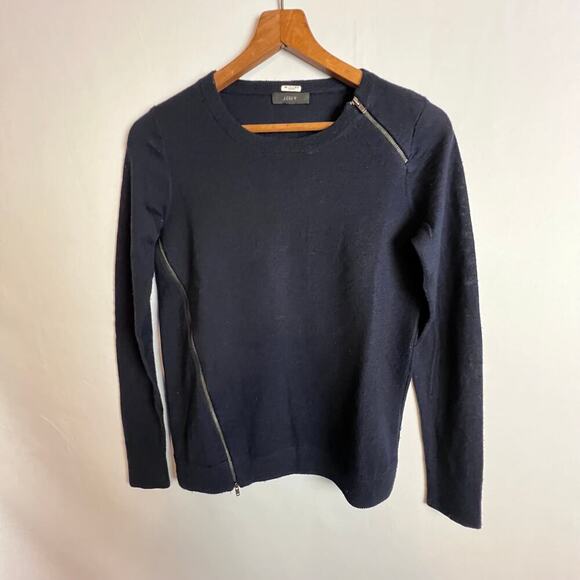 J. Crew Wool Sweater Women’s Small Black Zipper Detail Crew Neck Pullover Black - Picture 1 of 5